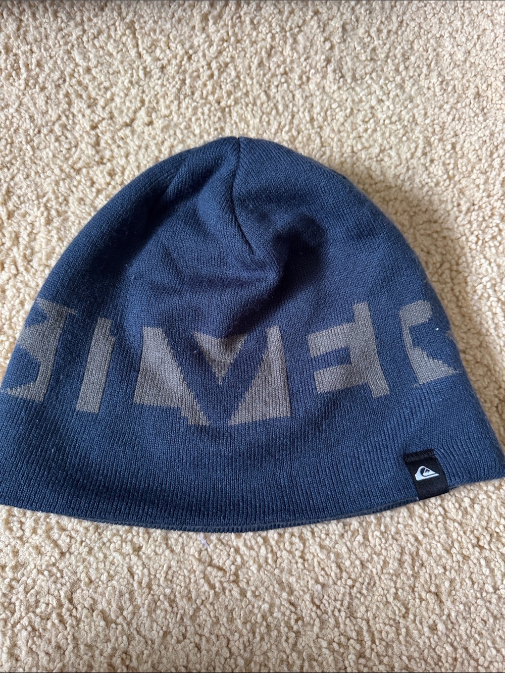 Quiksilver Navy and Gray Logo Knit Beanie